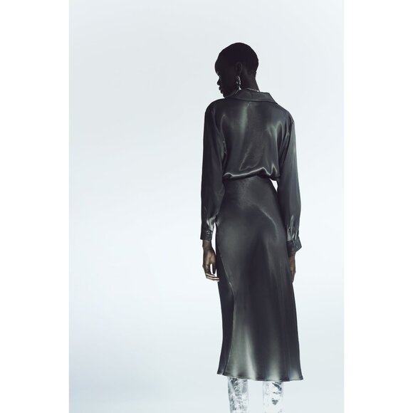 Zara Space Grey Silky Midi Skirt - Picture 6 of 9